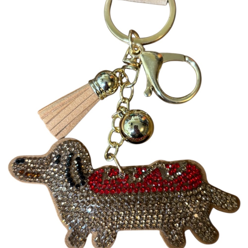 Fashion Jewelry Sparkling Dachshund Keychain with Red and Brown Sparkle - Picture 5 of 7